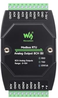 Waveshare Industrial 8-Ch Analog Output Module, 12-Bit DA Conversion, Supports 8-Ch Simultaneous Voltage Output, DC 7~36V Wide Voltage Power Supply, Modbus RTU Protocol, Rail-Mount Support