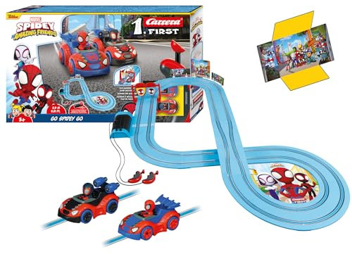 Carrera - 20063050 First I Spidey Go Webs Go Rennbahn-Set I Auto für Rennbahn | Rennbahnen und lizensierte Slotcars | bis zu 2 Spieler | Für Kinder ab 3 Jahren & Erwachsene