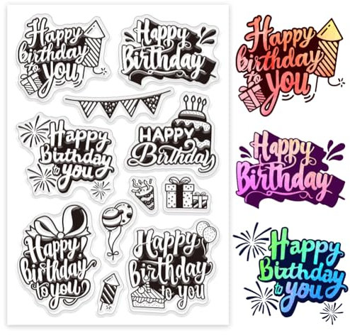 GLOBLELAND Dekorative Transparente Stempel „Happy Birthday“ Zum Basteln von Karten, Segenswort Für Den Geburtstag, Klare Stempelsiegel, Transparente Stempel Für DIY Scrapbooking, Fotoalbum, Tagebuch