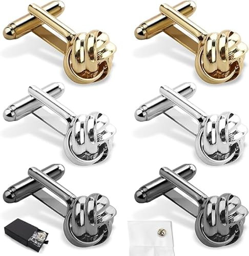 SDwfxd 3 Paare Knoten Twisted Manschettenknöpfe Männer, mit 1 Stk Geschenkkasten, Manschettenknöpfe Cufflinks Hochzeit Hemd Manschetten Tanzparty Ferien Jubiläum
