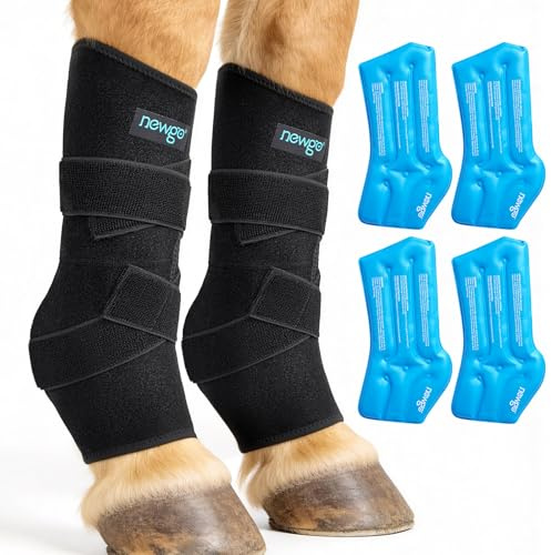 NEWGO Ghette refrigeranti per Cavallo, riutilizzabili, per lesioni, Raffreddamento, Cavallo, Ginocchia, 2 Benda con 4 lavagne di Raffreddamento per Stivali e Zoccoli (2 Pezzo)