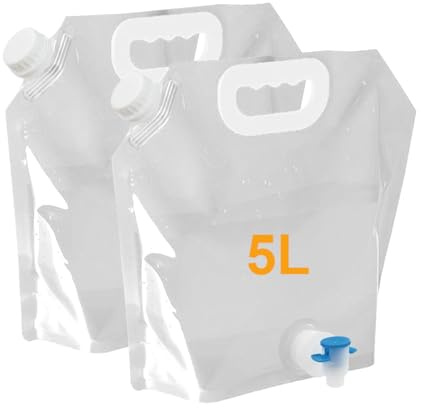 Garegce 2 Pack Collapsible Water Container with Spigot, 5L Camping Water Carrier, Foldable Portable Camping Water Bags for Hiking BBQ Sport Picnic Festivals - White