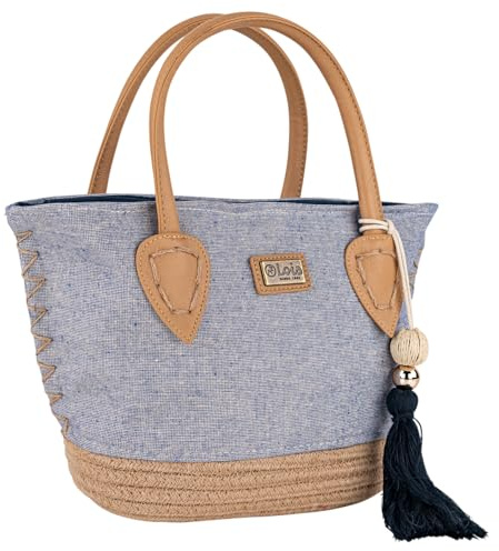 Lois - Bolso Capazo Rafia Mujer Para Playa Ideal Verano. Capazos Mimbre Mujer Estilo Rústico Elegante y Ligero, Azul