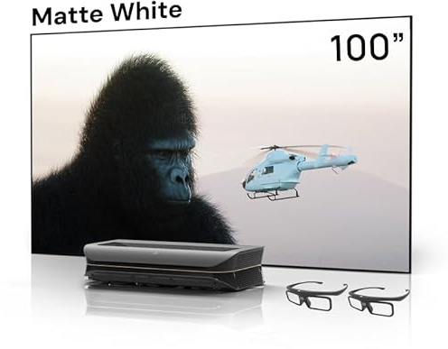 AWOL VISION Paquete de cine en casa – Incluye proyector láser LTV-3500 Pro 4K de distancia ultra corta + 100 pulgadas blanco mate + gafas DLP Link 3D (2 unidades