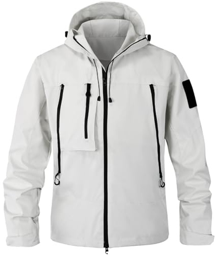 WINKEEY Giacca Leggero Uomo Giubbotto Casual Giacca idrorepellente a vento con Cerniera per Trekking Campeggio Outdoor,bianco S