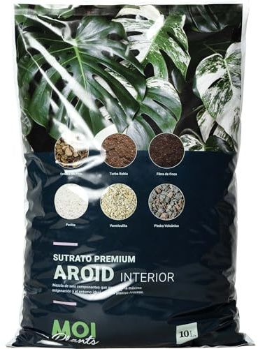 MOIPLANTS SUSTRATO Premium AROID 10L | Fórmula Exclusiva con turba Rubia en Fibras largas, Fibra de Coco, Perlita, vermiculita, Corteza de Pino seleccionada y Grava volcánica |