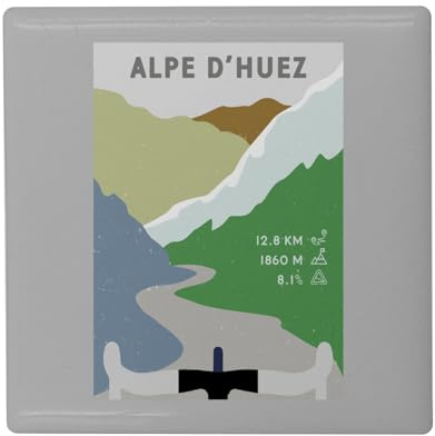 Fyrkantig keramisk kylmagnet - Alpe d'Huez cykling Frankrike berg torn - format 5 x 5 cm, dekorativ magnet souvenir för kylskåp och magnetisk tavla, tryckt i Frankrike