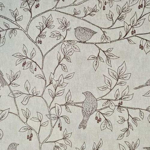 Werthers Stoffe Stoff Meterware – Beeren, Zweige, Blätter & Vögel in Braun – ideal für Kleidung, Kissen, Taschen, Patchwork & DIY-Projekte. Fondfarbe: natur