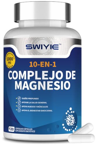 SWIYIE Complesso di Magnesio 10 in 1, 163 mg di Magnesio Elementare, Bisglicinato, Citrato, Malato, Taurato, L-Lisinato, 120 Capsule