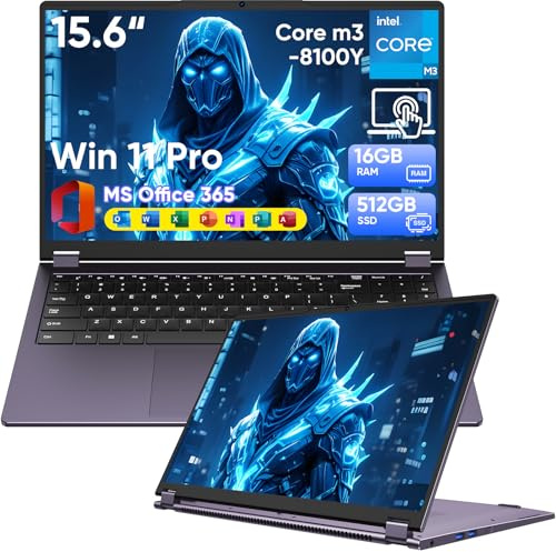 Brhona PC portátil 2 en 1 15,6 táctil Yuga - Win 11 Pro 16GB RAM 512GB SSD m3-8100Y (3,40 GHz) Office 365 Ultrafino con teclado retroiluminado, Wi-FI 5, Bluetooth 5.1, Puerto RJ45