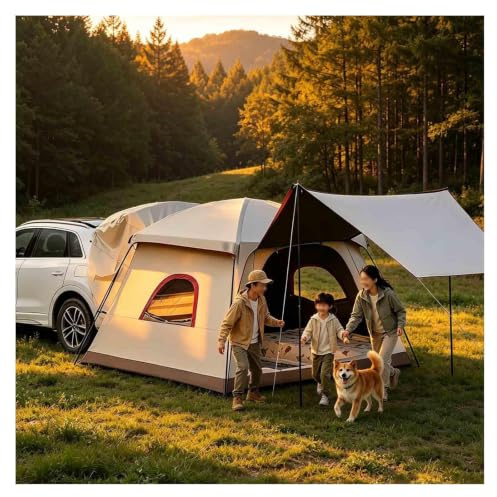 ZaiZaiSMao Biltält för fordon med markiser, 6 personer, bilcampingtält, Suv baklucketält för utomhusbruk, enkla att sätta upp tält med regnfluga 270 × 270 × 180 cm (H