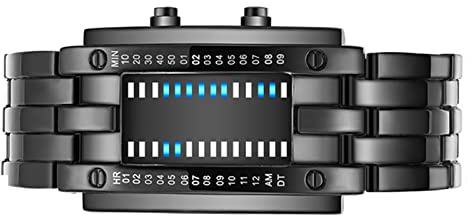 Vroomoto Binary LED Digital Watch Timepiece Wristwatch Blue LED Electronic Watch Mineral Glass Curved Dial Alloy Band for Men Gift