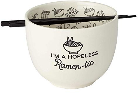 Enesco 6002424 Our Name is Mud Hopeless Ramen-Tic Soup Bowl and Chopsticks Set, White, 5 Inches