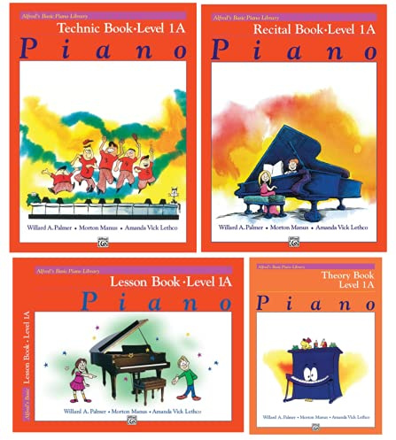 Alfred's Basic Piano Library: Level 1A Books Set (4 Books) - Lesson Book 1A, Theory Book 1A, Technic Book 1A, Recital Book 1A