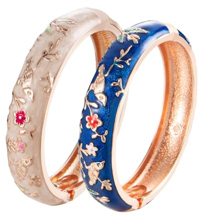 UJOY Pulsera esmaltada para mujer, hecha a mano, diseño floral para dama, regalo de joyería vintage, varias piezas, amor de San Valentín, con cajas de recuerdo, joyería de cobre dorado, talla única