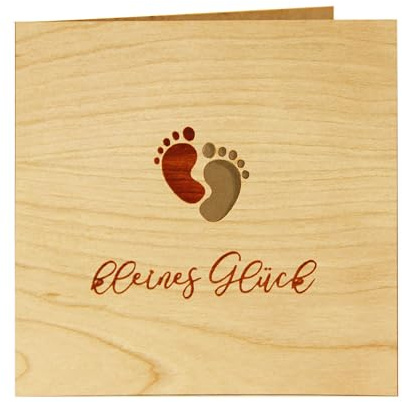Tarjeta de felicitación de madera original – Tarjeta de nacimiento para felicitaciones especiales por nacimiento, diseño pequeña felicidad, madera de cerezo, billetes de nacimiento, tarjeta postal,