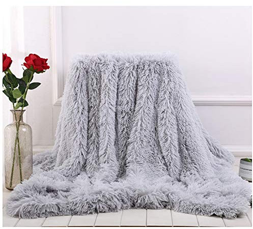 Manta para Cama Manta de Piel Sintética Suave y Cálida Mantas para Cama, Sofá, Viaje, Manta Imitación Piel de Pelo Largo, Cómoda y Duradera Gris 80x120cm