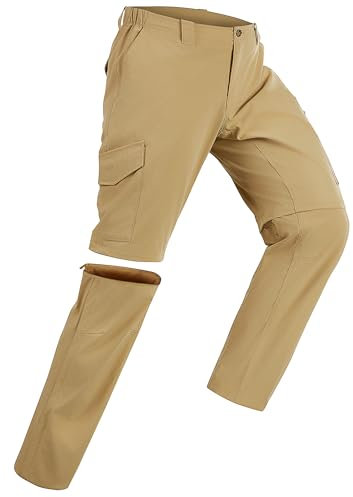 33,000ft Wanderhose Herren Zip Off Trekkinghose, Atmungsaktiv Abnehmbar Stretch Outdoorhose mit 6 Taschen，Sommer Funktionshose Schnell Trockend Leichte Kurze Hose für Wandern Fahrrad Beigebraun