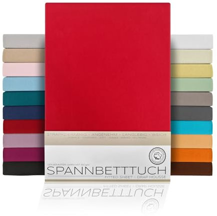 BEAUTEX Spannbetttuch Bettlaken aus Baumwolle, Premium Jersey Stoff 160g/m², Größe und Farbe wählbar (Standard - 90x200x30 cm, Rot)
