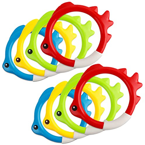 Carykon 8 Pieces of 4 Colors Diving Fish Ring Swimming Pool Toy Diving Retrieve Diving Training Practice Sea Fish Ring Throwing Game