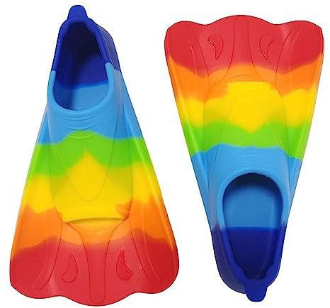 bevog Schwimmflossen für Kinder, Silikon-Schwimmflossen, atmungsaktive Kinderflossen, leuchtendes Regenbogen-Silikon-Trainingsflossen, Tauchtraining, Silikonflossen zum Schwimmen, Schnorcheltraining