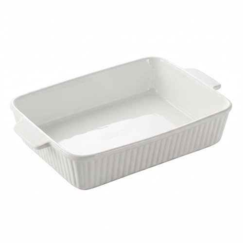 SHUESS Fuente grande de 38 cm, fuente de cerámica blanca para 4-6 personas, capacidad de 3 litros, para lasaña, tiramisú, cazuelas y más