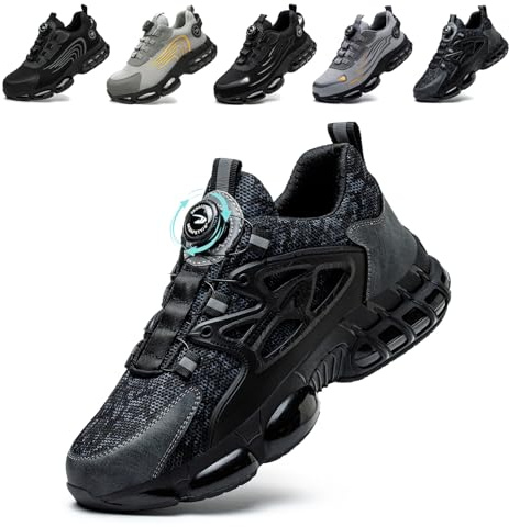 Zapatos de Seguridad para Hombre Mujer Zapatillas Calzado Trabajo Ligeros Comodo Antideslizante con Puntera de Acero Black 45 EU