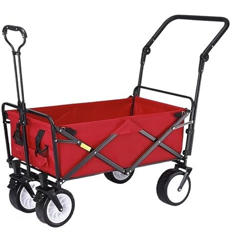 Faltbar Handwagen Bollerwagen Transportwagen Klappbarer Gartenwagen Mit 4 Rädern, Robuster Einkaufswagen Für Outdoor-Camping-Pull-Truck Faltbollerwagen Faltwagen Strandwagen(Rood)