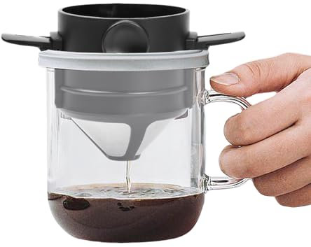 Dokeno Filtre à Café en Acier Inoxydable, 1-2 Tasse Filtre à Café Réutilisable Filtre Café Permanent Sans Papier Filtre à Thé Dripper Café Portable avec Support pour Maison Bureau Camping