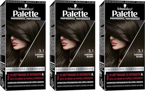Schwarzkopf, Palette Colorazione Permanente, Tinta per Capelli, Crema Colorante Professionale, Copertura dei Capelli Bianchi, Sistema Anti-danni, Tonalità 3-1 Castano Scuro