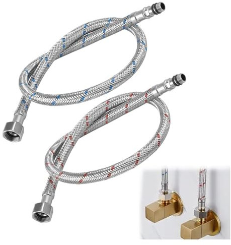 2 Stück Anschlussschlauch Armatur G1/2 x M10, Wasserhahn Schlauch 60cm Flexschlauch Verlängerung 1/2 Zoll Geflochtener Edelstahl Panzerschlauch Anschlussschläuche für Mischbatterie