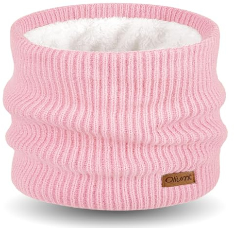 Kids Winter Knitted Infinity Scarf Polar Fleece Neck Warmer (Pink)