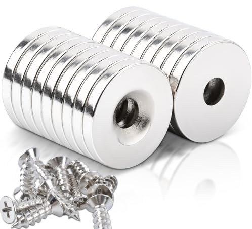 18 magneti al neodimio con foro, 20 x 3 mm, magneti, diametro abbassamento: 5 mm, piccolo magnete potente per lavagne magnetiche, armadietti da cucina, frigorifero, lavagna, lavagna, tavolo