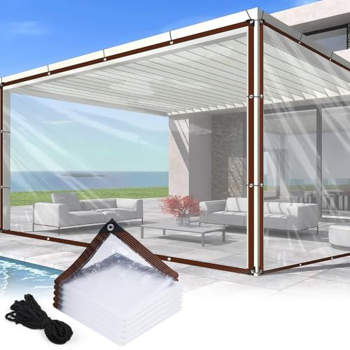 Adiwo Bâche Imperméable Transparente, 3×2M Bâche Étanche Transparente avec Oeillets, Bâche Imperméable en PVC Transparent, avec 6m Corde de Fixation, pour Balcon, Pare-Vent, Bac à Sable, Extérieur
