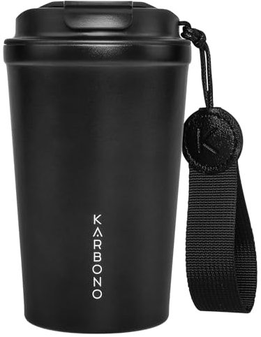 KARBONO | Vaso Termo Café para llevar 400ml - Vaso Termico Antigoteo, Acero 18/10 | 316 - Taza Termica acero inox sin BPA Hermético Antiderrames para Café Frío y Caliente, Leche y Té (Black Magma)