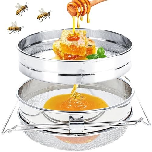 Passoire à miel en acier inoxydable, double tamis en maille, outils d'extraction d'apiculture avec poignées réglables, équipement d'apiculture, récolte et extrait de miel, idéal pour les apiculteurs