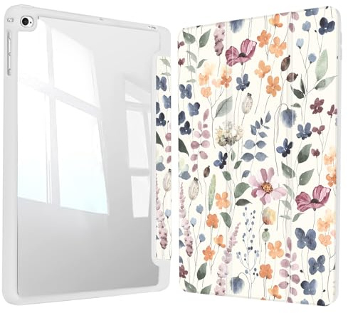 Vozehui 9.7 inch Plant Flowers Case for iPad 5th/6th Generation Case 2017 2018 with Clear Back Shell w/Pencil Holder,Tri-fold Stand Protective Cover w/Auto Sleep Wake