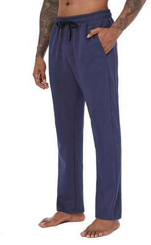 Yageshark Pantaloni da jogging da uomo in cotone con elastico, pantaloni sportivi traspiranti, pantaloni da uomo lunghi, pantaloni da jogging da uomo con tasche, Blu marino, XL