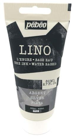 Pébéo Tinta Linograbado Plata 80 ml - Tinta Lino al Agua Ultra Pigmentada y Opaca, Impresión sobre linóleo y papel, Limpieza Fácil