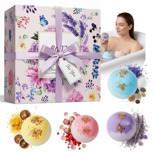 Bombe da Bagno Set, 4 Pezzi Bombe da Bagno Rilassanti Donna Naturali, Profumate Bath Bomb Gift Set per Natale, San Valentino, Festa della Mamma