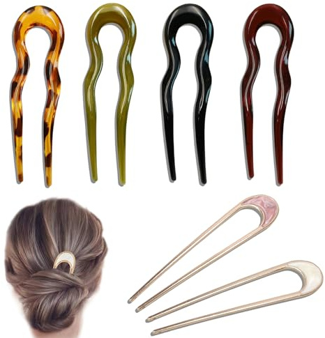 FOSDICK 6 Pezzi Forcine a U per Capelli Francesi Vintage, Fermaglio Capelli Donna, Spilla per Chignon e Acconciature Femminili Riutilizzabili per Donne e Ragazze