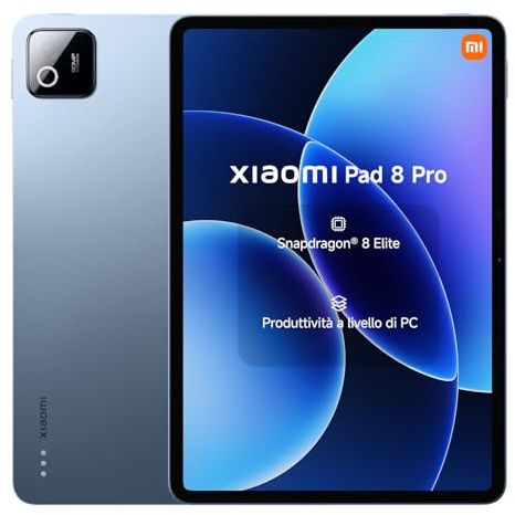 XIAOMI Pad 8 Pro, Tablet 11,2'', 12+512 GB, Snapdragon® 8 Elite, Batteria 9200 mAh, Display cristallino 144 Hz, HyperAI, Blu, Garanzia 2 anni del produttore+1 anno extra, Caricatore non incluso