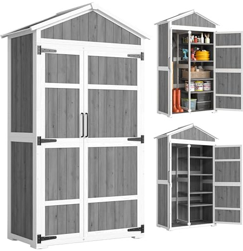 Outsunny Armoire de Jardin en Bois Étanche 105x55x179cm Blanc et Gris