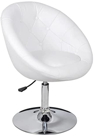 HETFTJN Chesterfield - Sillón de cóctel de piel sintética de color blanco, con muelle de gas, altura regulable, acolchado, para club y salón, estructura cromada, 59 x 58 cm