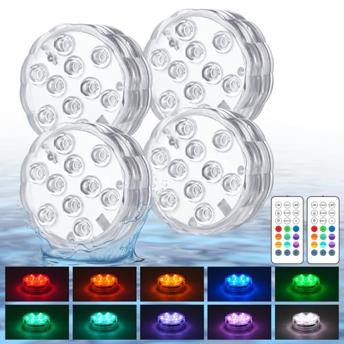 Creatrek Pumpkin Lights with Remote, Battery Operated Jack O Lantern Lights for Pumpkins, Halloween Decor, Puck, Bathtub, Hot Tub, Party, 4 Pack