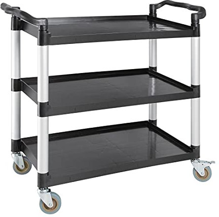Vogue Kunststoff-Mehrwegwagen - groß, schwarz, 200 kg Kapazität, Größe: 960x520x1070 mm, mit 2x gebremsten und 2x einfachen, leicht zu montierenden Rollen, Catering- und Haushaltsgeräte, CF102