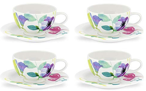 Portmeirion Home & Gifts WG67105-XL Water Garden Breakfast Cup & Saucer-Set of 4