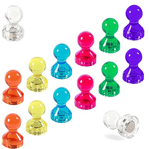 TMS Small Strong Fridge Magnets, 14 Coloured Magnetic Push Pins for Whiteboards, Office Calendars, Wire Wall Notice Boards, Maps, Memo Boards, Neodymium Skittle (Multi-Coloured, Small (14 Pins))