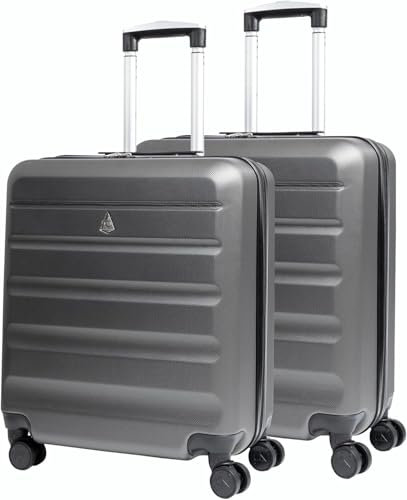 Aerolite 56x45x25cm 57L Lightweight Eco Friendly Hard Shell Carry On Hand Cabin Luggage Travel Suitcase 56x45x25 with 8 Wheels & TSA Approved Lock (Set of 2, Charcoal Grey)