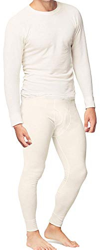 Place and Street Men’s Cotton Thermal Underwear Set Shirt Pants Long Johns Natural